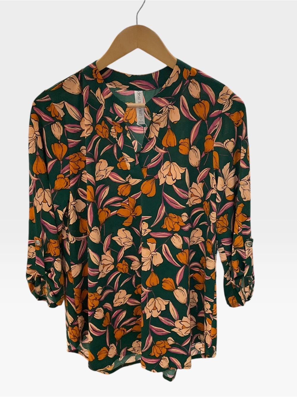 Dear Scarlett Floral Roll-Sleeve Shirt - Green Floral